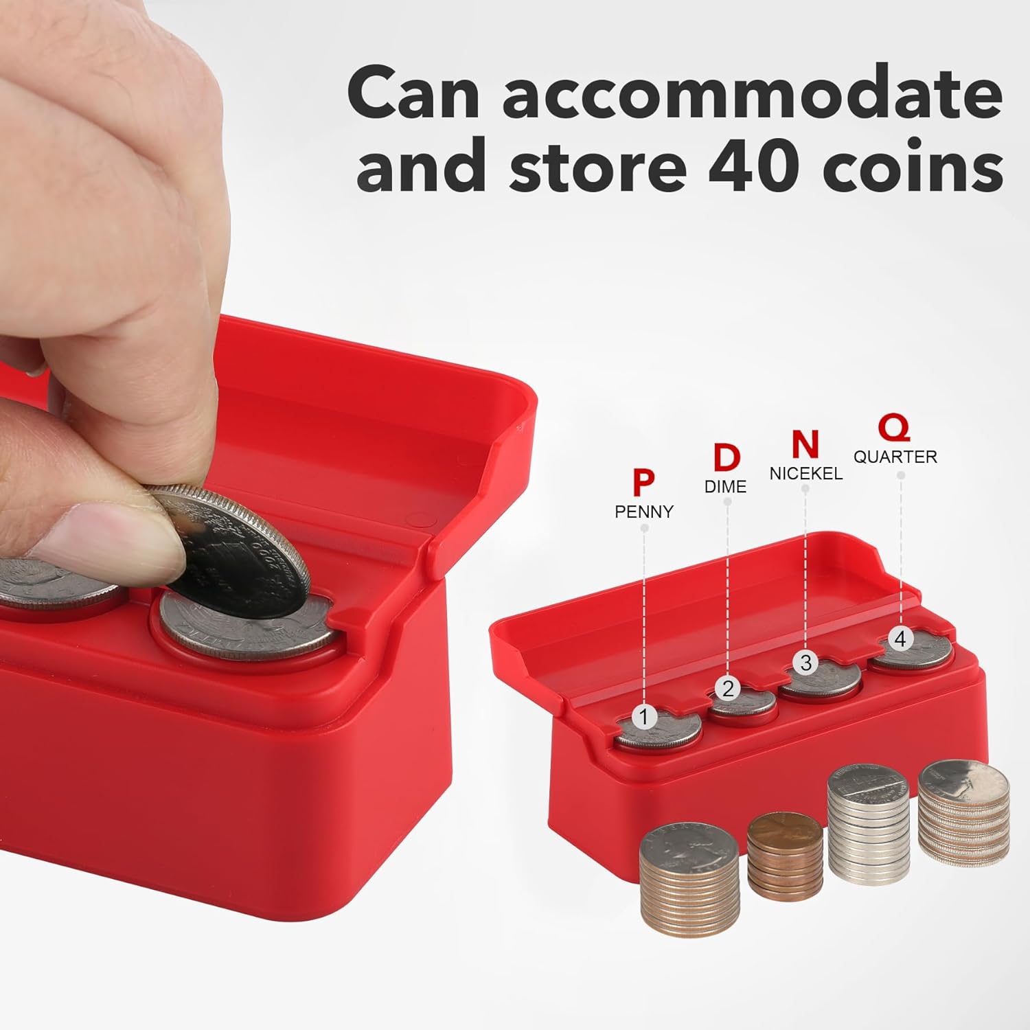 SINGARO Coin Holder for Car, Universal Car Coin Change Organizer, Car Coin Holder Compatible with Coins of Different Sizes, Car Interior Accessories, Suitable for Most Cars, Trucks(Red)