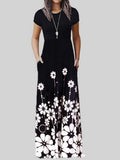 Round Neck Patch Pocket Floral Printed Maxi Dress