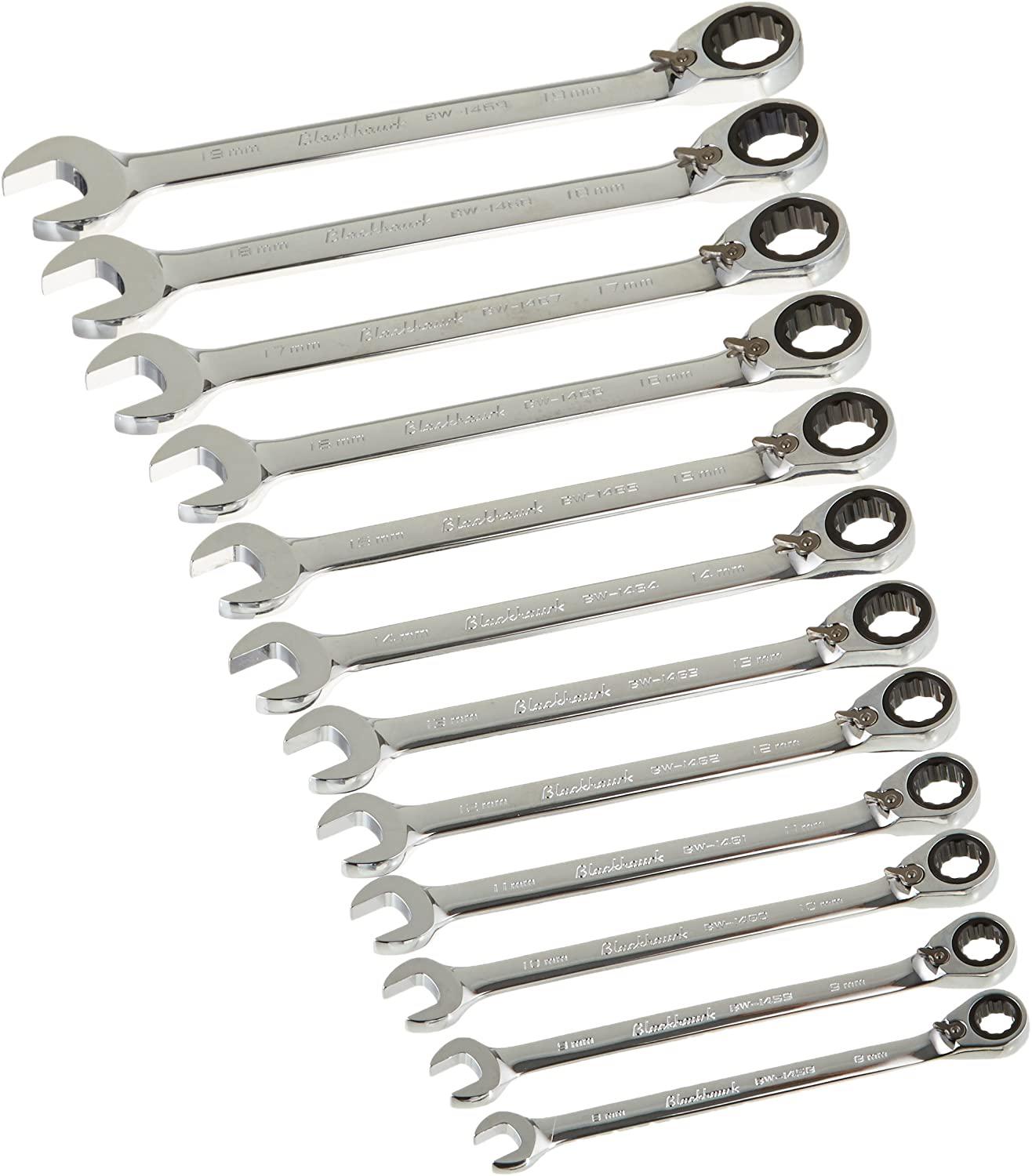 Blackhawk By Proto BW-1450 12 Point Metric Reversible Ratcheting Combination Wrench Set, 12-Piece