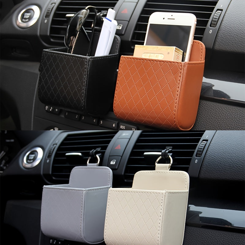Car Air Vent Hanging StoraBox Mobile Phone Bag PU Leather Car Mobile Phone Holder Car Interior Accessories