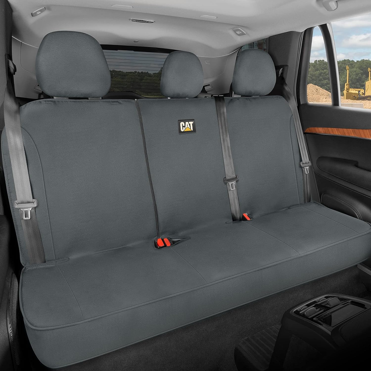 CatFlexfit Back Seat Cover for Cars Trucks SUV, Zipper Split Rear Bench Protector with Durable Canvas Material, Interior Cover in Gray