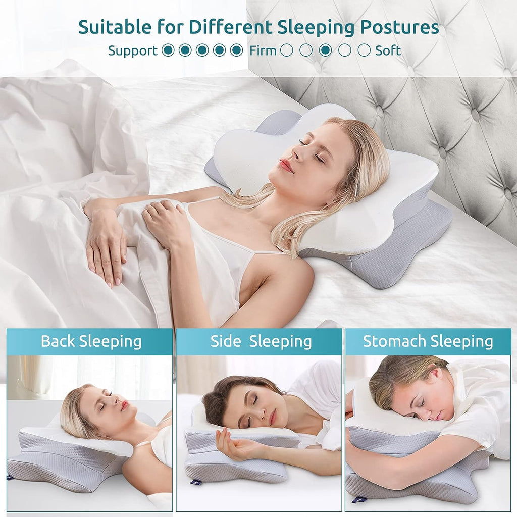 DONAMA Cervical Pillow for Neck Pain Relief,Contour Memory Foam,Ergonomic Orthopedic Neck Support Pillows for Side,Back &amp; Stomach Sleepers with Breathable Pillowcase Queen Size,Light Gray
