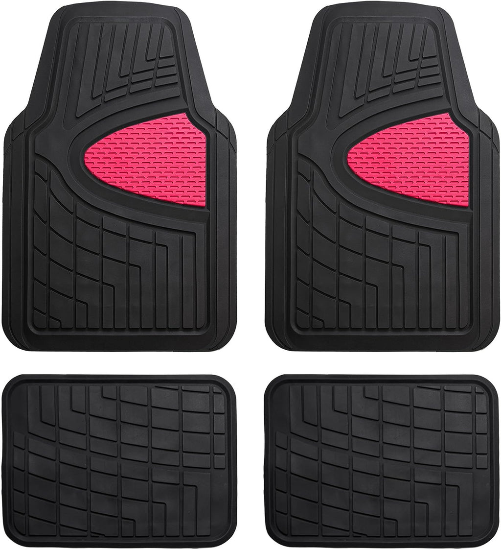 FH Group Automotive Floor Mats - Heavy-Duty Rubber Floor Mats for Cars, Universal Fit Full Set, Climaproof Floor Mats, Trimmable Floor Mats for Most Sedan, SUV, Truck Floor Mats Pink