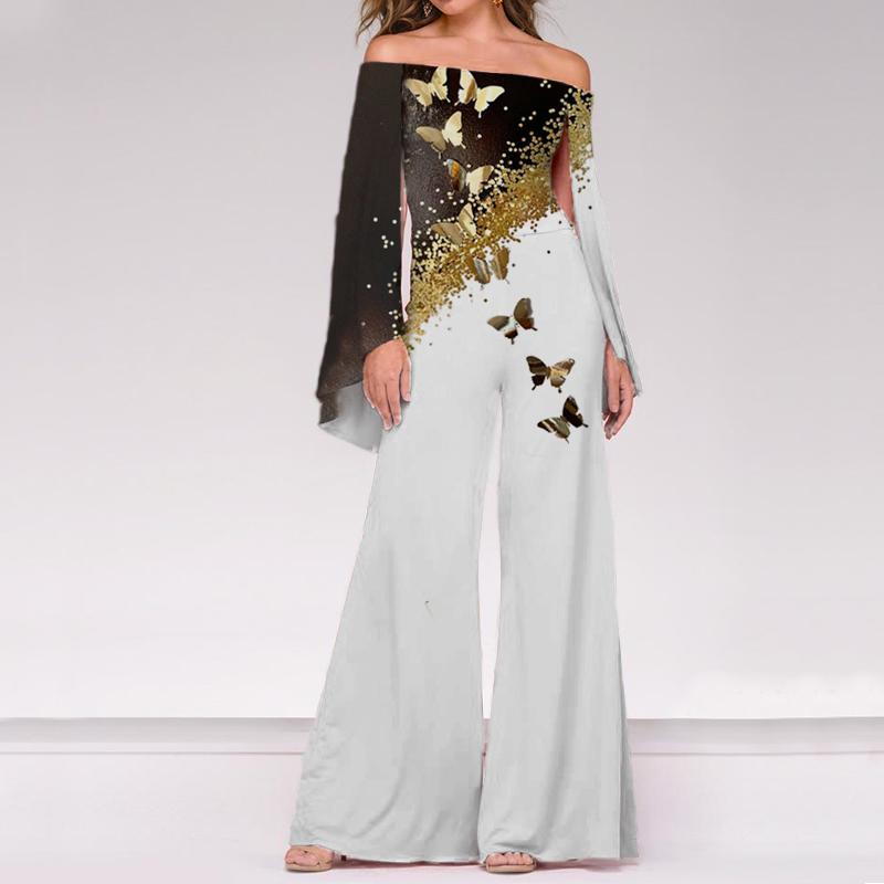 Fashion Butterfly Print Off-shoulder Jumpsuit Women