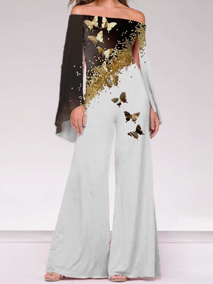 Fashion Butterfly Print Off-shoulder Jumpsuit Women