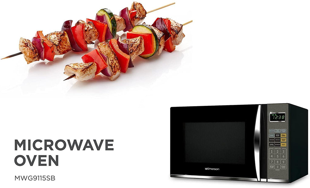 Emerson 1.2 CU. FT. 1100W Griller Microwave Oven with Touch Control,  Steel, MWG9115SB