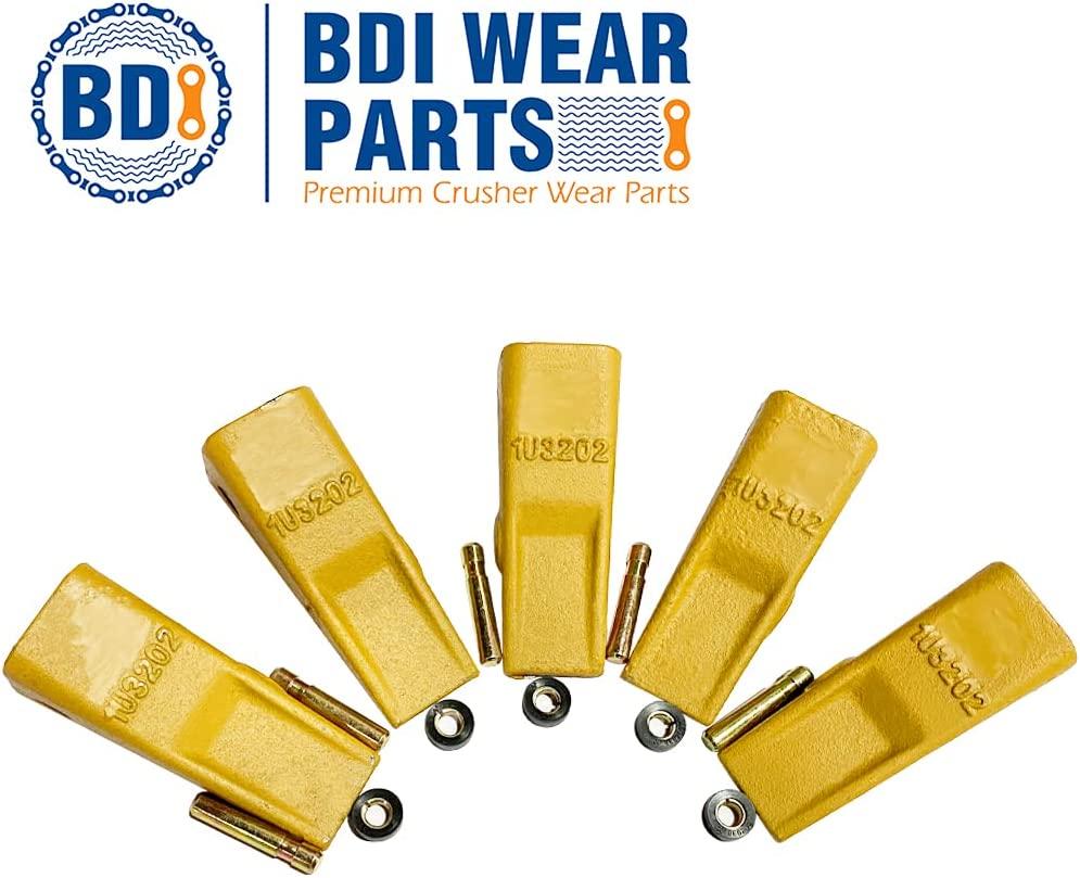 BDI Wear Parts 1U3202 5 Pack Caterpillar Style General Purpose Dirt Excavator Bucket Teeth Long Tip with Pins and Retainers