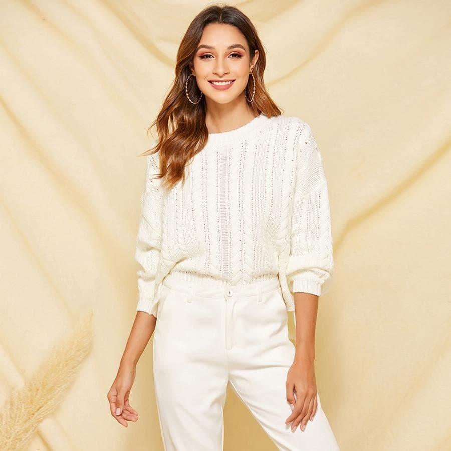 white loose knitted oversize sweater