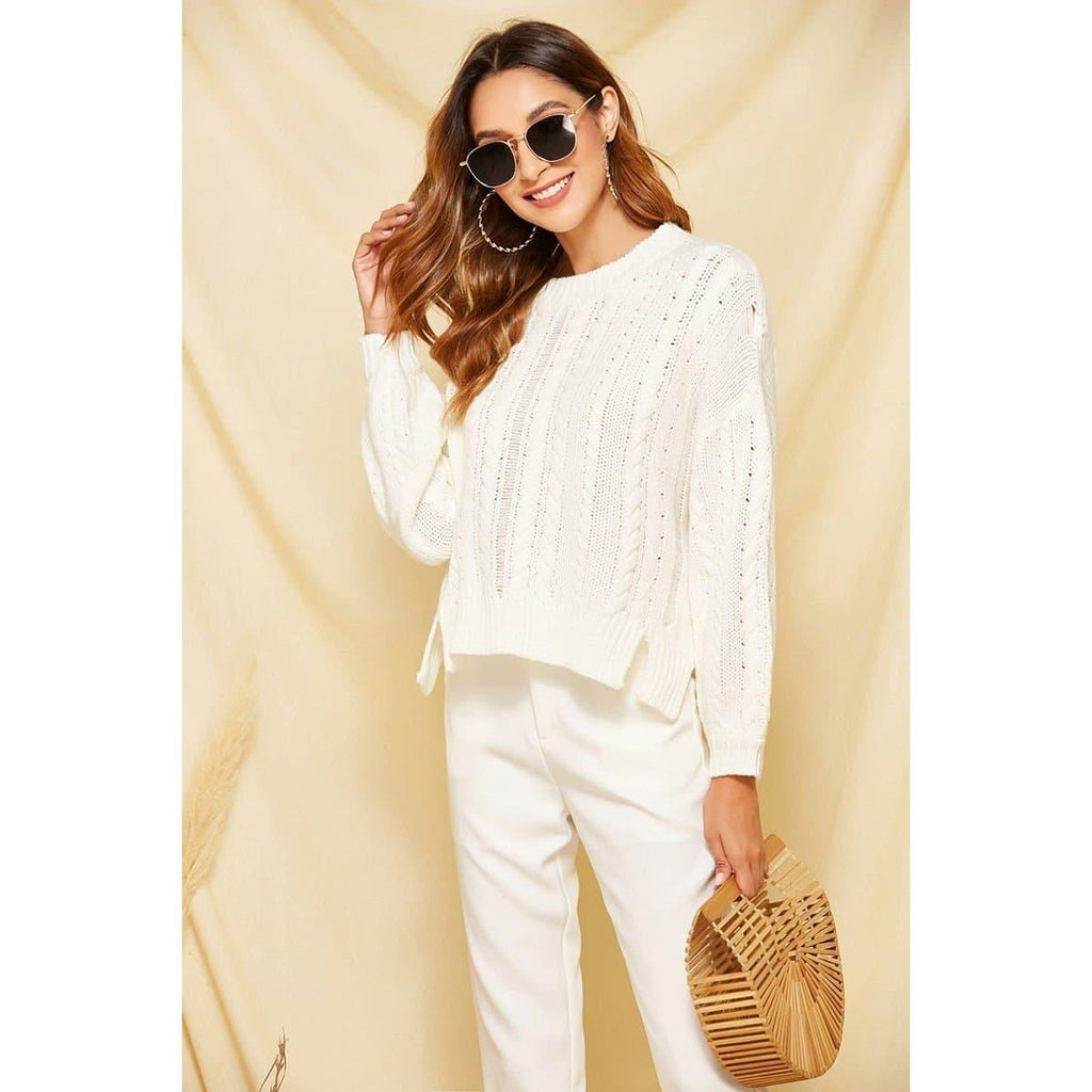 white loose knitted oversize sweater