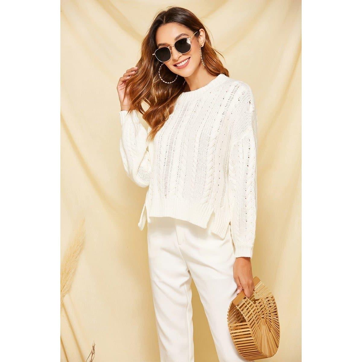 white loose knitted oversize sweater