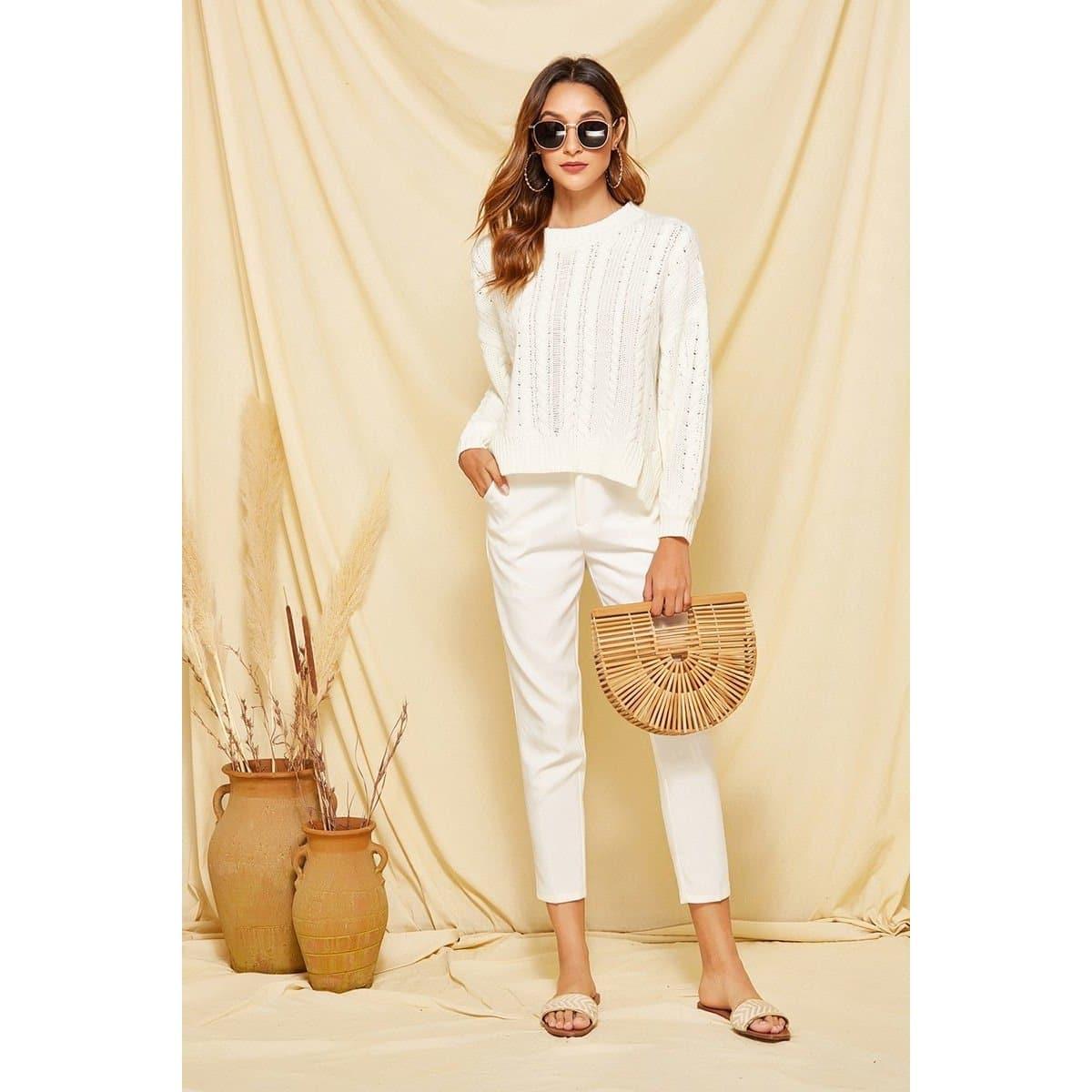 white loose knitted oversize sweater