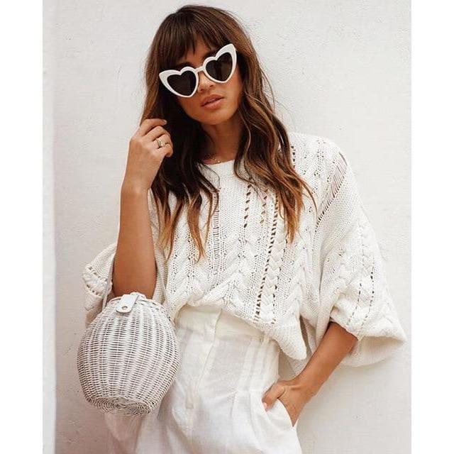 white loose knitted oversize sweater