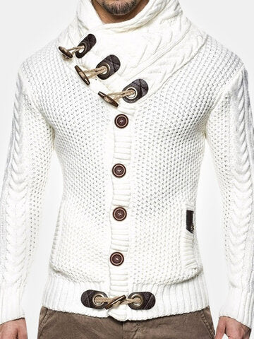 mens single breasted high neck cable knit warm casual cardigans
