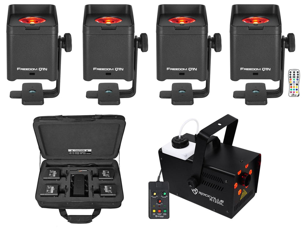 Chauvet Freedom Q1N 4) Pin Spot Wireless DMX Rechargeable Wash Lights+LED Fogger