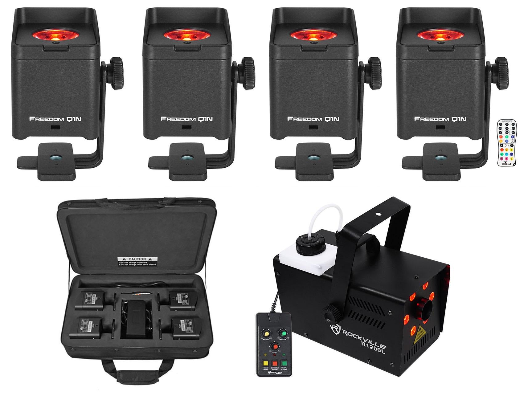 Chauvet Freedom Q1N 4) Pin Spot Wireless DMX Rechargeable Wash Lights+LED Fogger