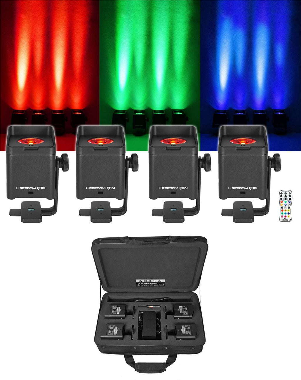 Chauvet Freedom Q1N 4) Pin Spot Wireless DMX Rechargeable Wash Lights+LED Fogger