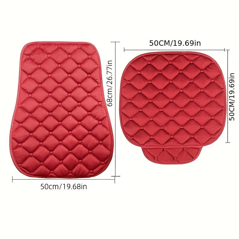 1pc/2pcs Car Seat Cover With Soft Velvet And Plaid Comfortable Memory Foam With Phone StoraBag Back Non-slip Silicone Particle Back Seat Cushion
