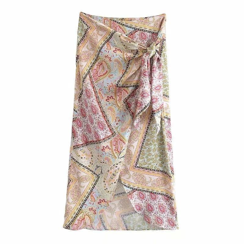 retro knit split summer wrap skirt