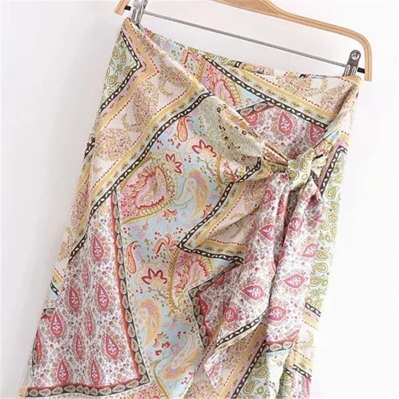 retro knit split summer wrap skirt