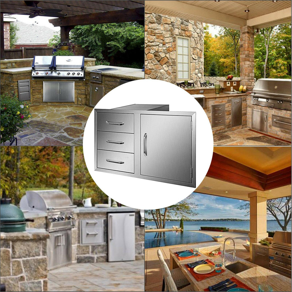 BBQ Door Triple Drawer Combo 38.1"W x 22.6"H Outdoor Kitchen BBQ Grill Storage