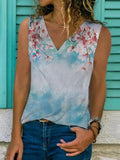 Casual V-neck Sleeveless Printed Top