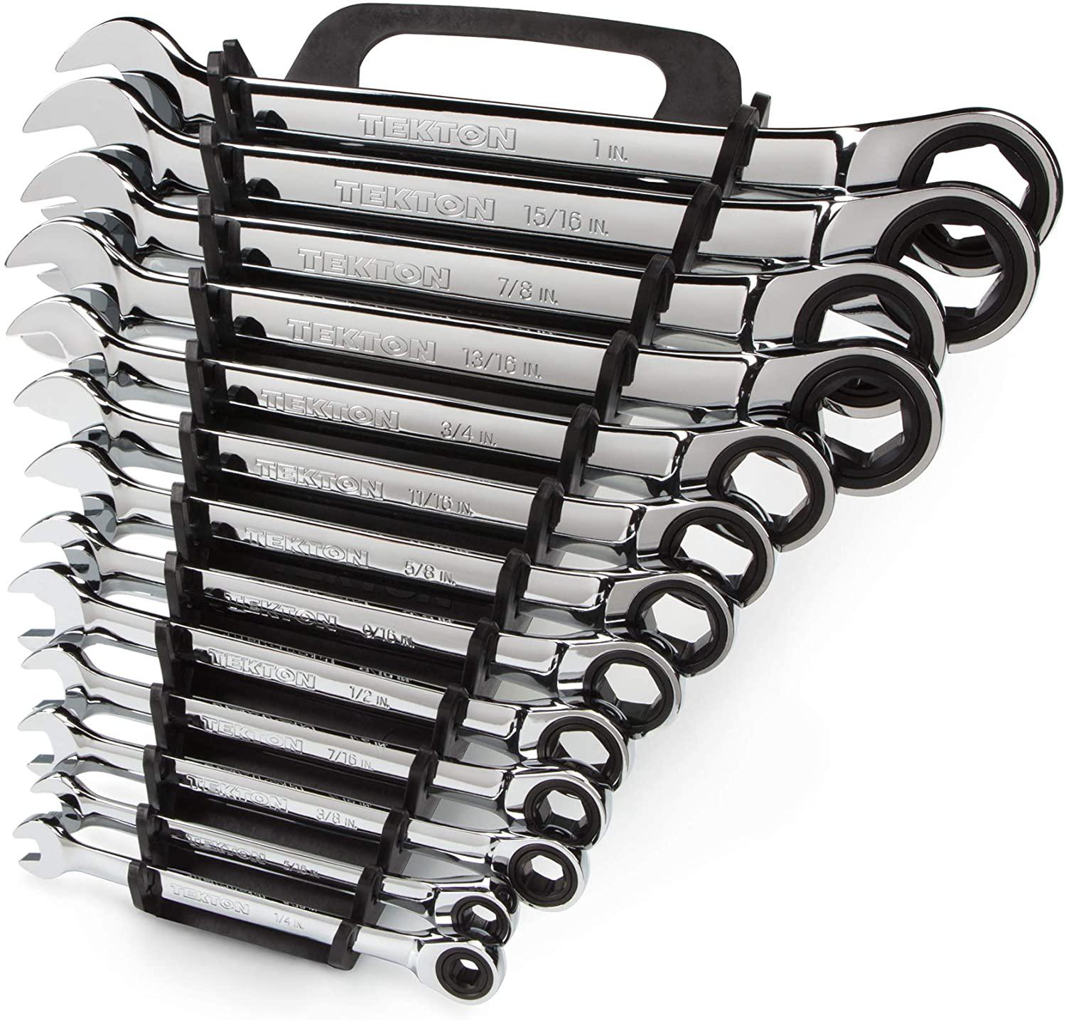 TEKTON Ratcheting Combination Wrench Set, 13-Piece (1/4-1 in.) - Holder | WRN53071
