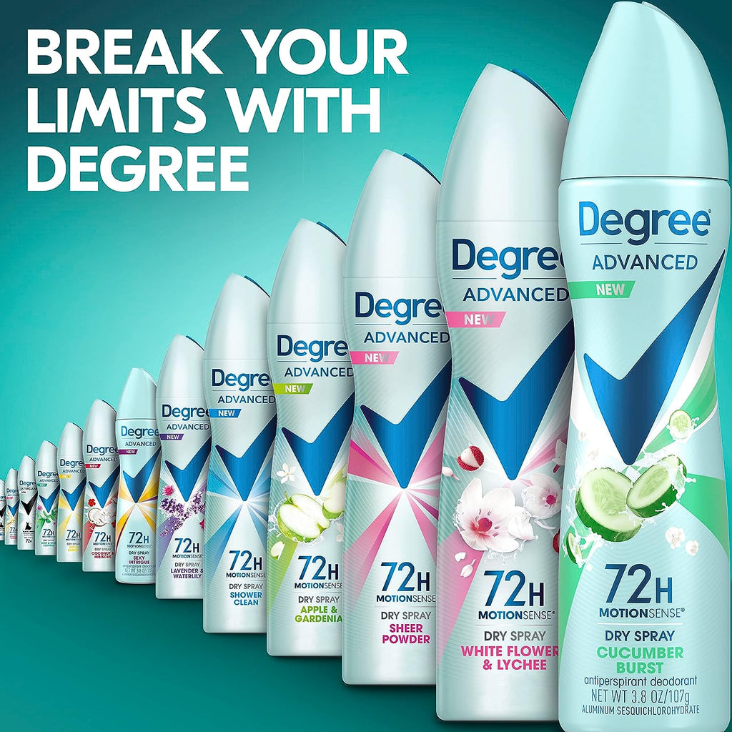 Degree Advanced Antiperspirant Deodorant Cucumber Burst 3 Count Dry Spray 72-Hour Sweat &amp; Odor Protection Deodorant Spray For Women With MotionSense Technology 3.8 oz