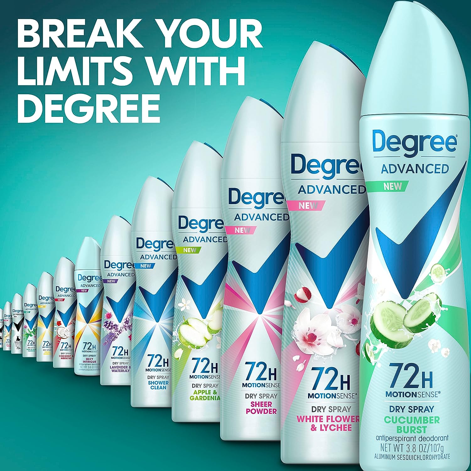 Degree Advanced Antiperspirant Deodorant Cucumber Burst 3 Count Dry Spray 72-Hour Sweat &amp; Odor Protection Deodorant Spray For Women With MotionSense Technology 3.8 oz