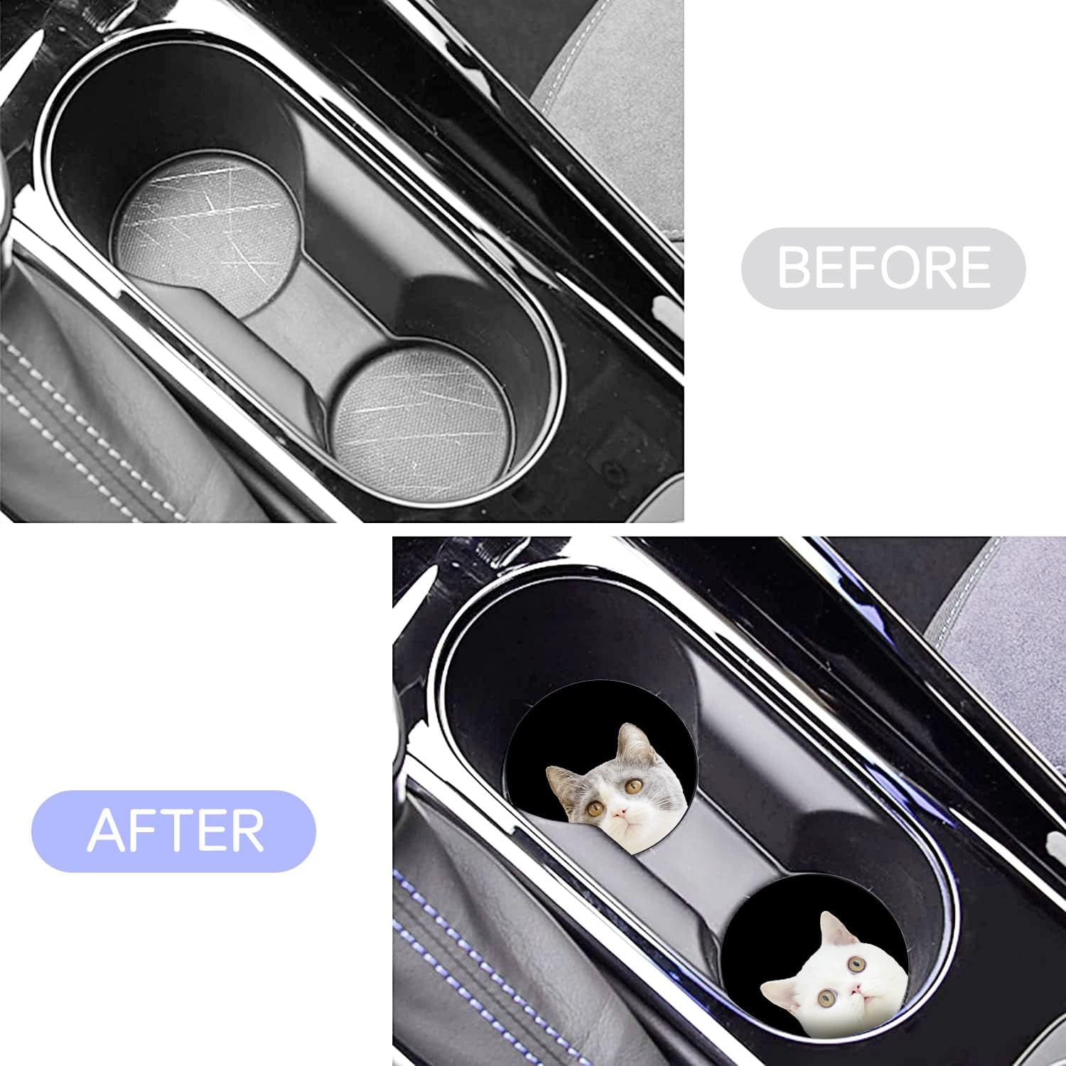 Cute Cat Funny Cat Car Coasters, 2PCS 2.75" Car Cup Holder Coasters Silicone Car Cup Holder Insert Coasters for Women Car Interior Accessory by FLYEEGO