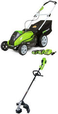 Greenworks 19-Inch 40V Cordless Lawn Mower with 14-Inch 40V Cordless String Trimmer (Attachment Capable) Battery Not Include