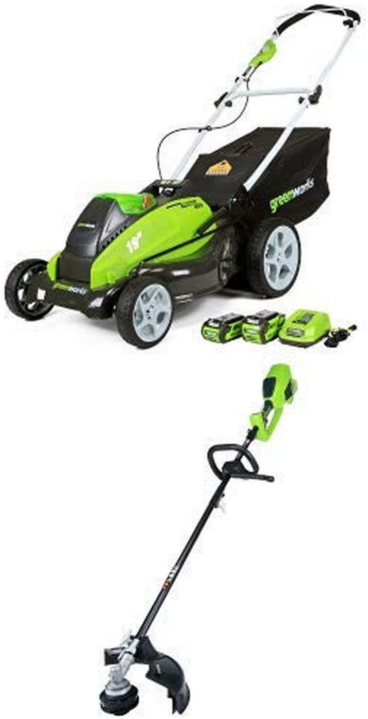 Greenworks 19-Inch 40V Cordless Lawn Mower with 14-Inch 40V Cordless String Trimmer (Attachment Capable) Battery Not Include