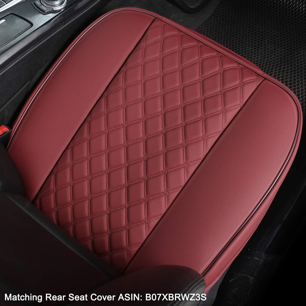 Black Panther 1 Piece PU Car Seat Cover Front Seat Protector Compatible with 90% Vehicles,Embroidery,Anti-Slip &amp; Full Wrapping Bottom W55cm*D54cm(21.65''*21.26'') (1Piece,Burgundy)