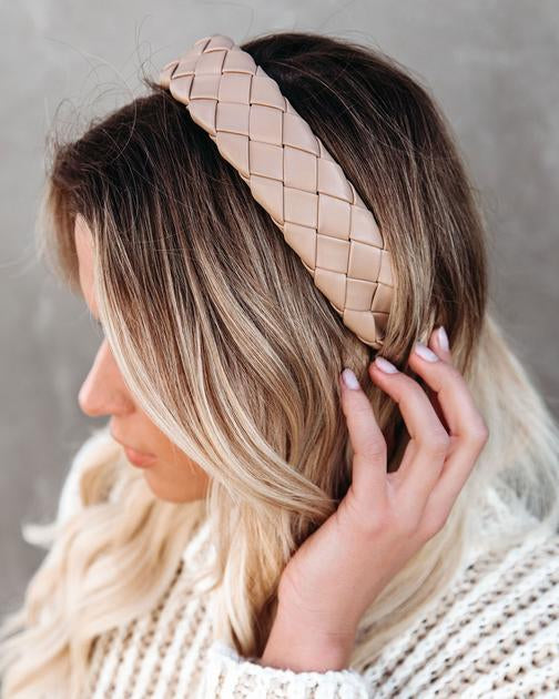 Koko Woven Faux Leather Headband - Cream