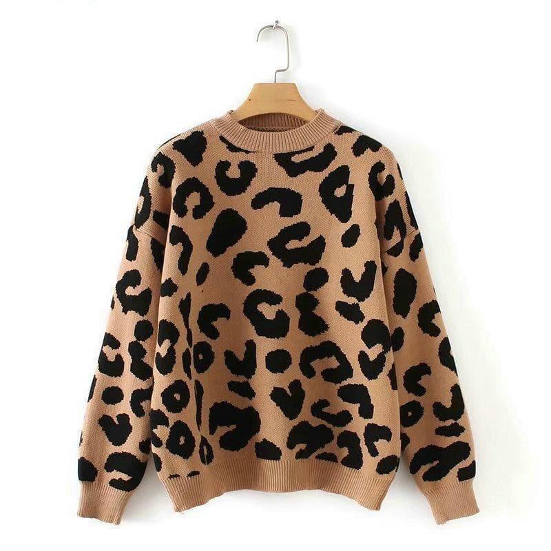 leopard knitted casual sweater