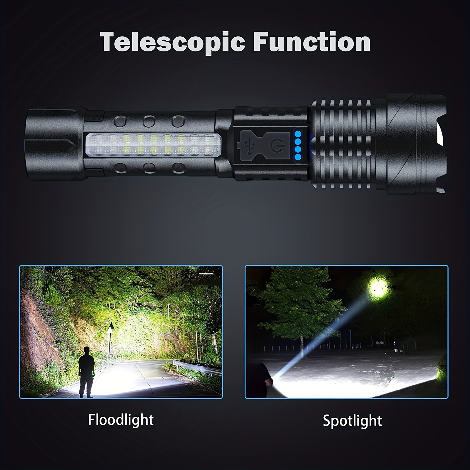 Super Powerful Flashlight Rechargeable Torch Light High Power Strong LED White Flash Light Tactical Lantern with Charging Cable