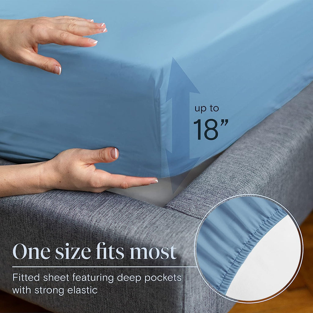LuxClub 6 PC Queen Sheet Set Bamboo Sheets Deep Pockets 18" Eco Friendly Wrinkle Free Cooling Sheets Machine Washable Hotel Bedding Silky Soft - Light Blue Queen
