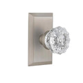 Studio Plate 2-3/8 in. Backset Satin Nickel Privacy Bed/Bath Crystal Glass Door Knob