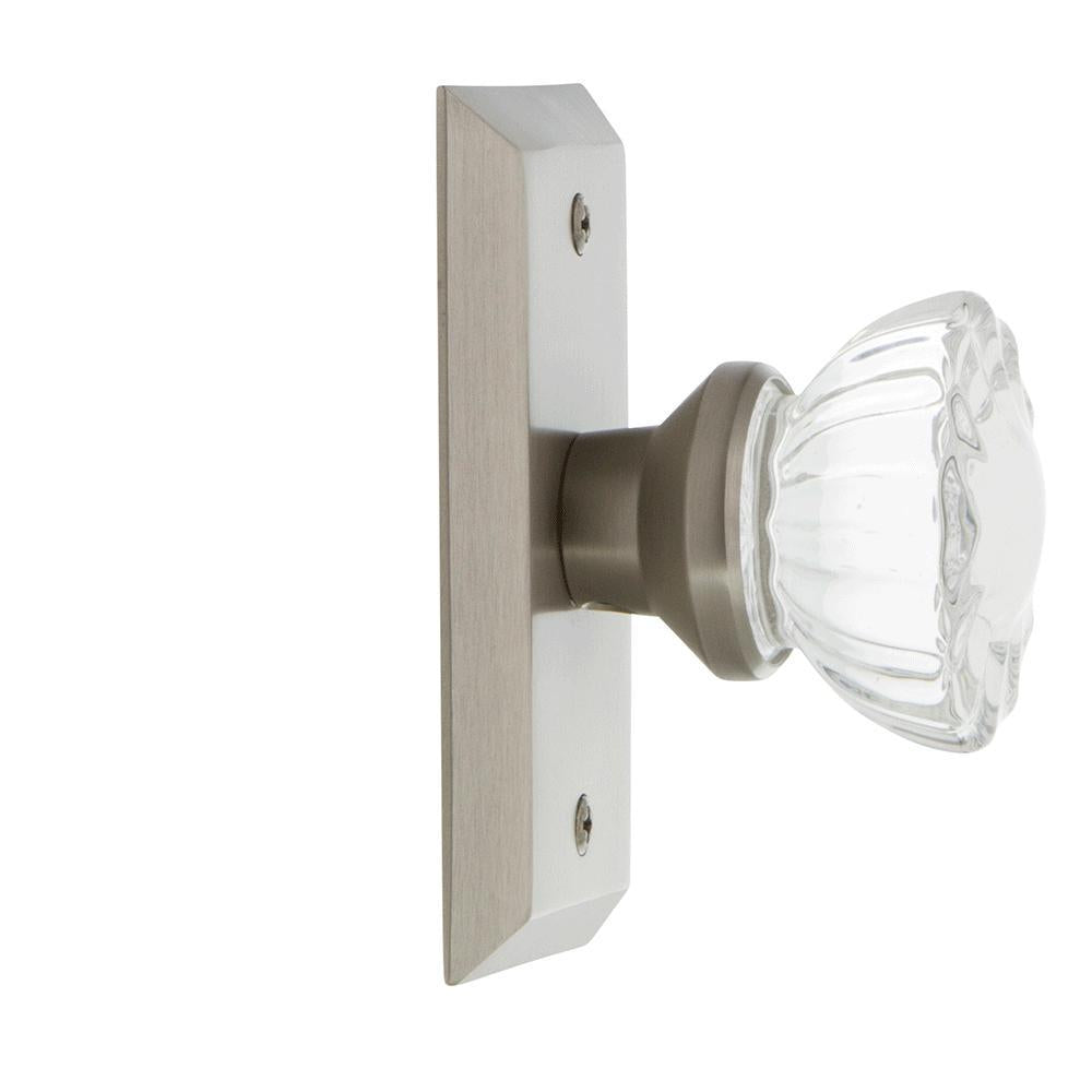 Studio Plate 2-3/8 in. Backset Satin Nickel Privacy Bed/Bath Crystal Glass Door Knob