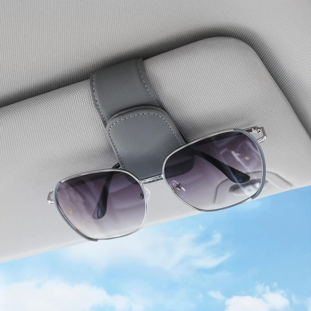 KanSmart Sunglass Holder for Car Visor Sunglasses Clip Magnetic Leather Glasses Eyeglass Holder Auto Interior Accessories Universal for SUV Pickup Truck -Gray