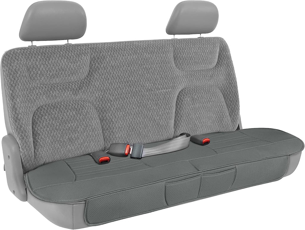 Motor Trend Seat Cover for Cars Trucks SUV, Faux Leather Rear Bench Gray Padded Car Seat Cover with Storage Pockets, Premium Interior Car Seat Cover