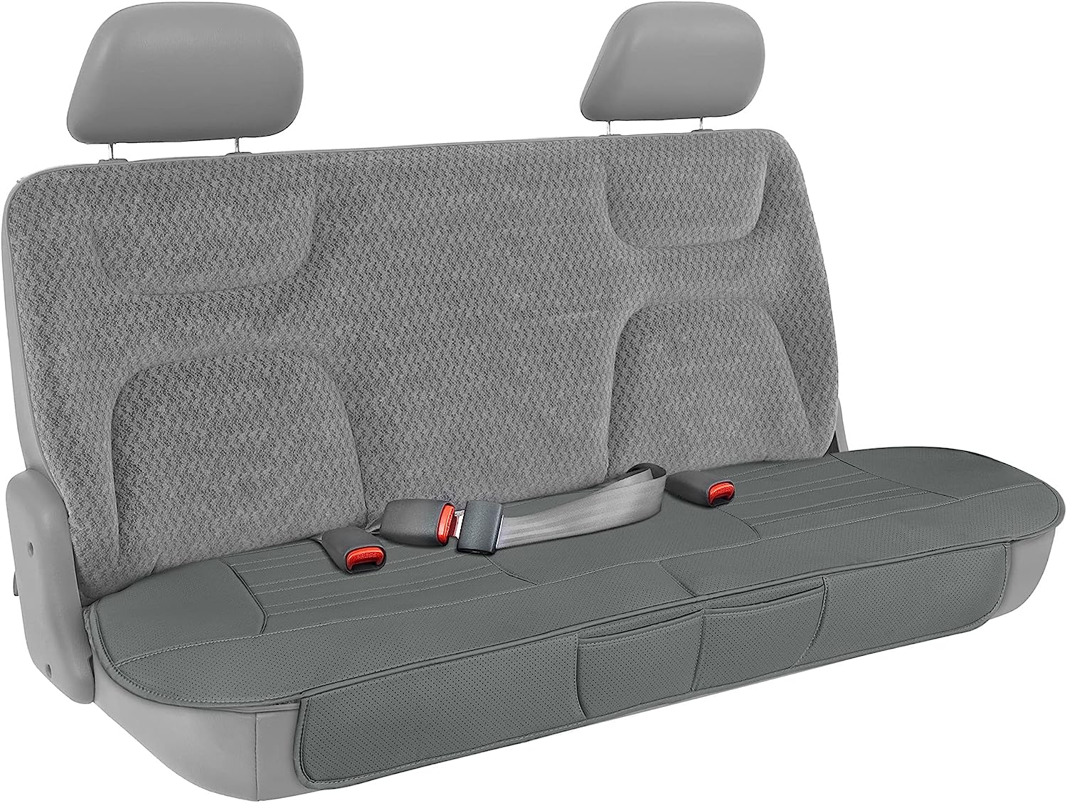 Motor Trend Seat Cover for Cars Trucks SUV, Faux Leather Rear Bench Gray Padded Car Seat Cover with Storage Pockets, Premium Interior Car Seat Cover