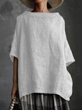 Cotton and linen solid color loose womens T-shirt