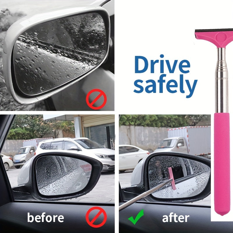 Portable Rearview Mirror Wiper Retractable Car Window Cleaning Brush With SponCleaner Remover