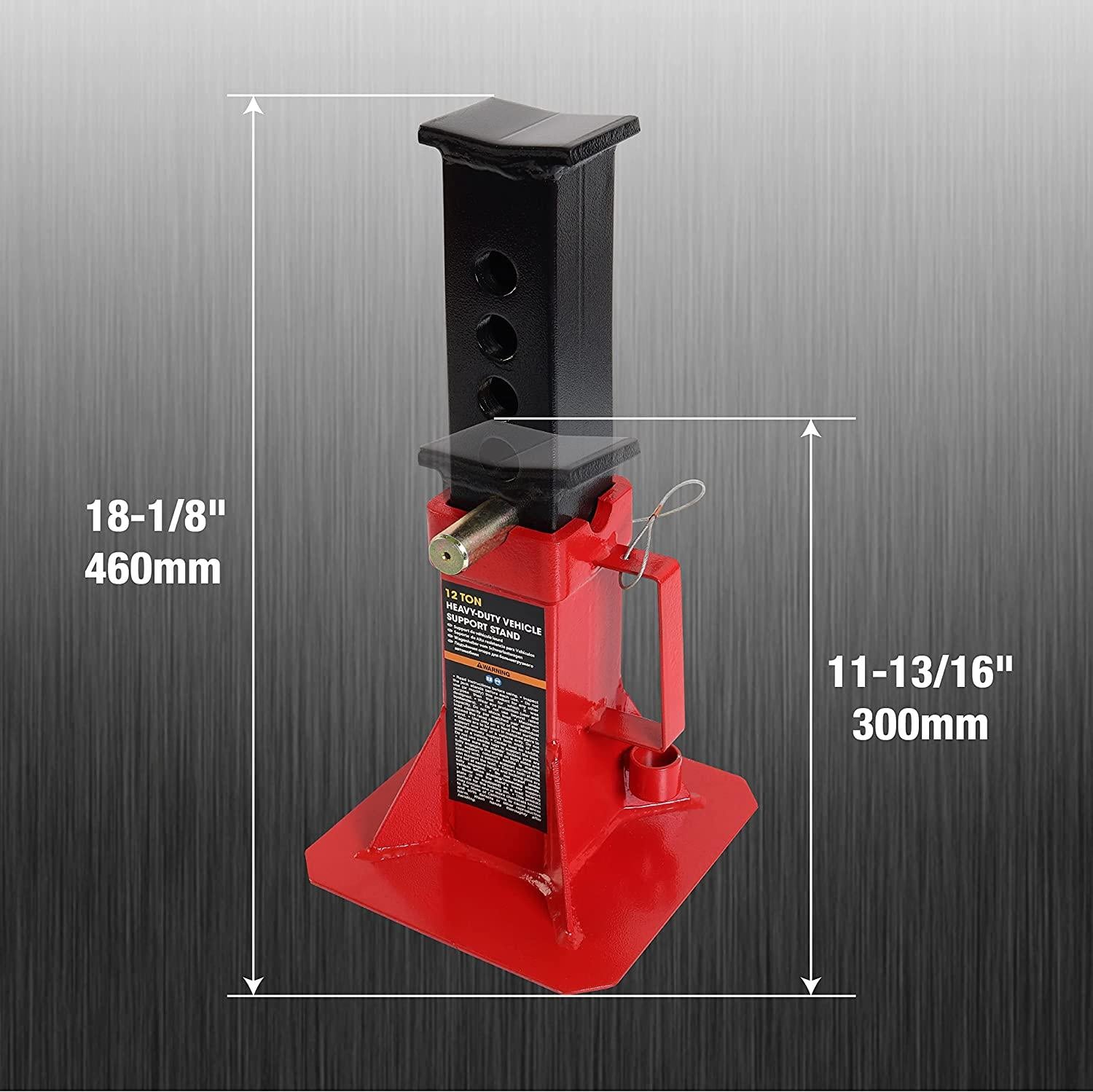 Torin ATZ120005B Heavy Duty Pin Style Adjustable Height Automotive Jack Stands, 12 Ton (26,400 lb) Capacity, Red, 1 Pair