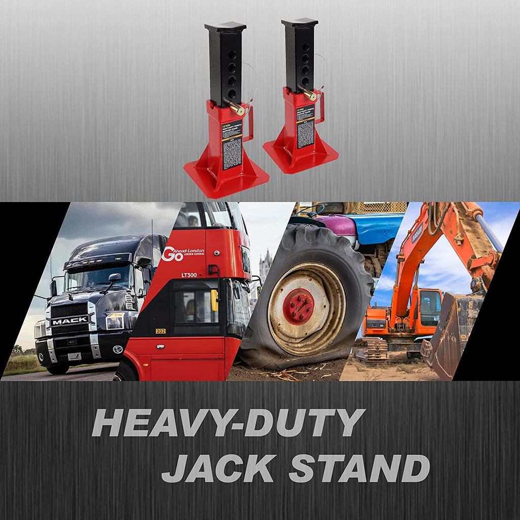 Torin ATZ120005B Heavy Duty Pin Style Adjustable Height Automotive Jack Stands, 12 Ton (26,400 lb) Capacity, Red, 1 Pair
