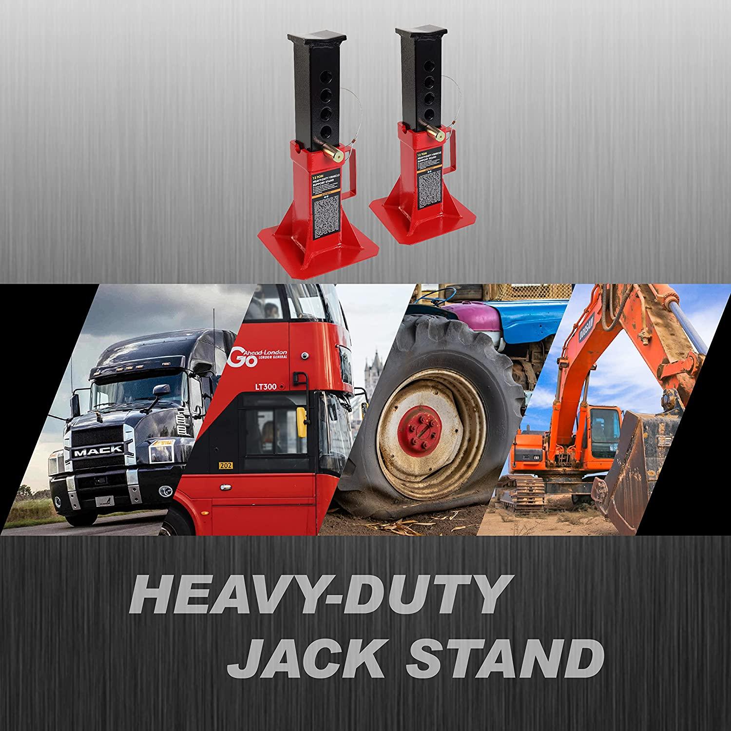 Torin ATZ120005B Heavy Duty Pin Style Adjustable Height Automotive Jack Stands, 12 Ton (26,400 lb) Capacity, Red, 1 Pair
