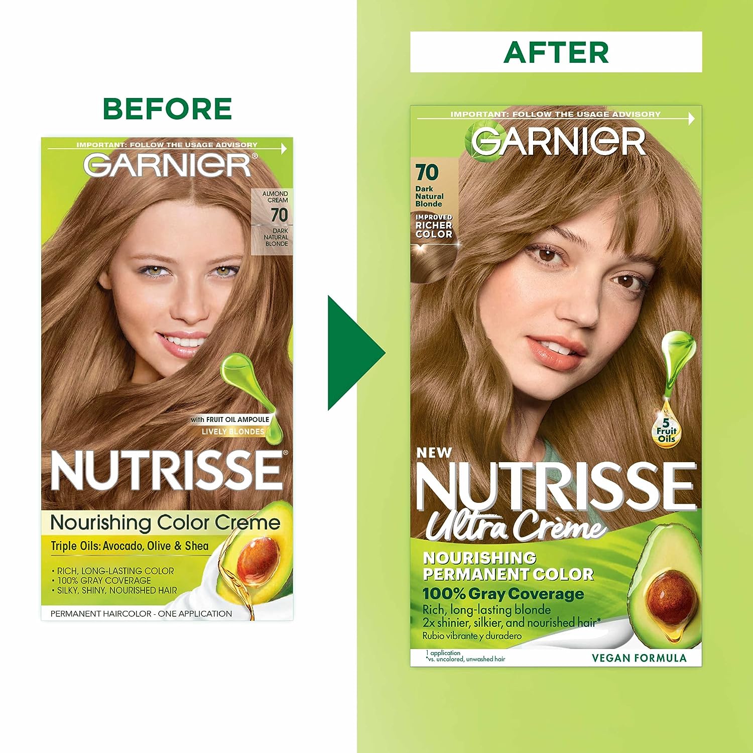Garnier Hair Color Nutrisse Nourishing Creme, 70 Dark Natural Blonde (Almond Crème) Permanent Hair Dye, 1 Count (Packaging May Vary)