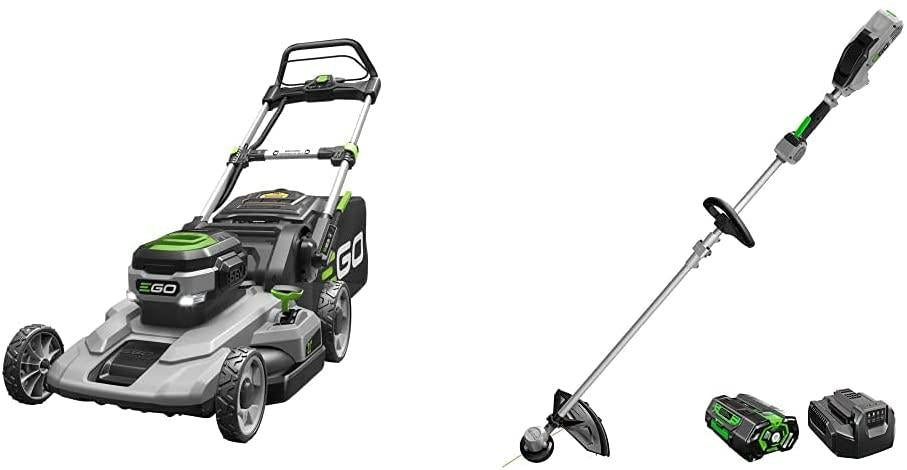 EGO Power 21-Inch 56-Volt Lithium-ion Cordless Lawn Mower 5.0Ah Battery and Rapid Charger Included & 15-Inch Foldable Shaft String Trimmer with Rapid Reload Head 2.5Ah Battery, Charger Included