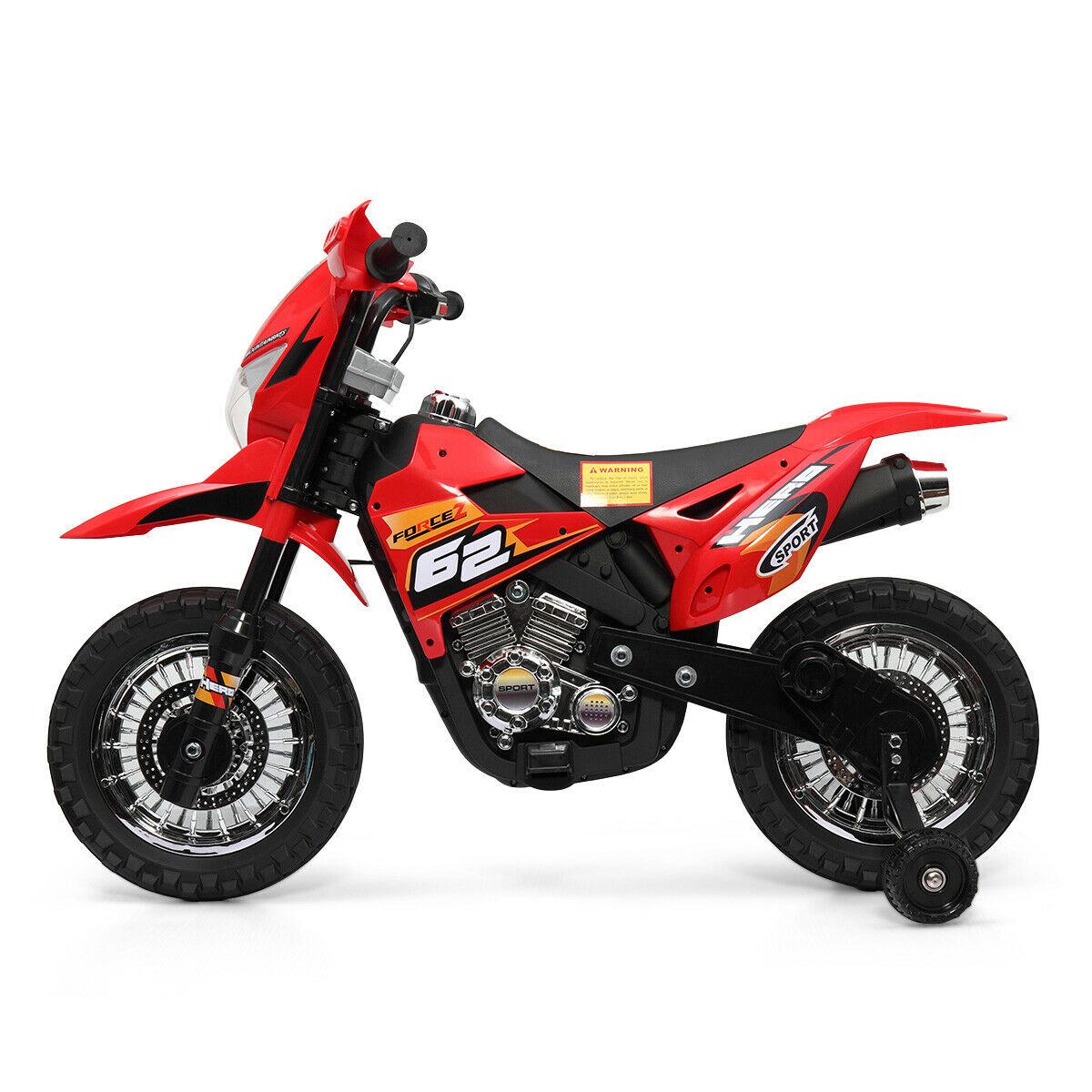 Kids Electric Ride On Cars, 6V Battery Powered Electric Motorcycle Toy for Kids to Ride, Multi Function Ride-On Car for Children Child, w/Training Wheels