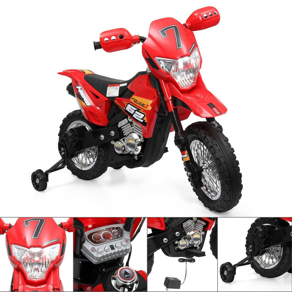 Kids Electric Ride On Cars, 6V Battery Powered Electric Motorcycle Toy for Kids to Ride, Multi Function Ride-On Car for Children Child, w/Training Wheels